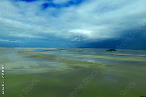The sea at low tide and after rain around Le Mont Saint Michel  France