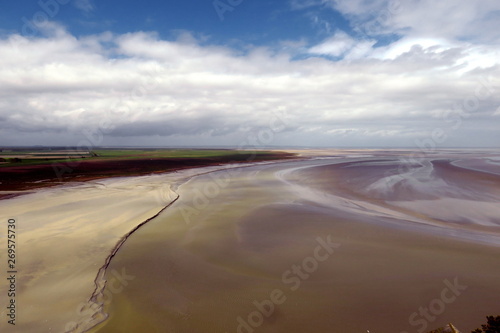 The sea at low tide and after rain around Le Mont Saint Michel, France