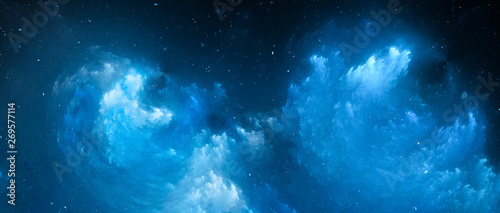 Blue glowing nebula fractal widescreen background photo