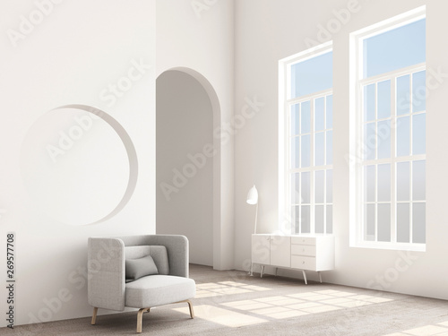 Fototapeta Naklejka Na Ścianę i Meble -  Interior concept of memphis design, Armchair with console and prop. 3d render