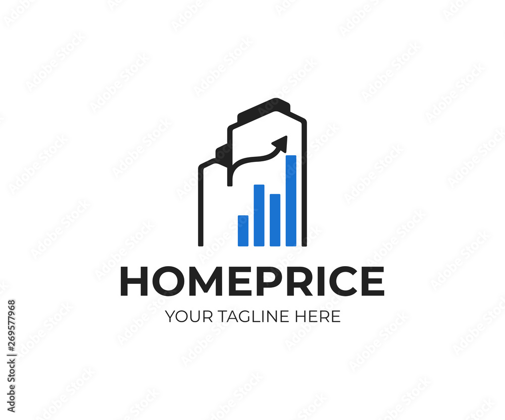 Real estate investment logo design. Housing market vector design. Buildings and graph logotype