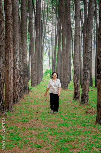 Elderly women are walking.