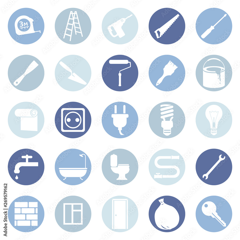 Vector Set of Home Repairing, Building, Construction and Decoration Icons Vector Set of Home Repairing, Building, Construction and Decoration Icons
