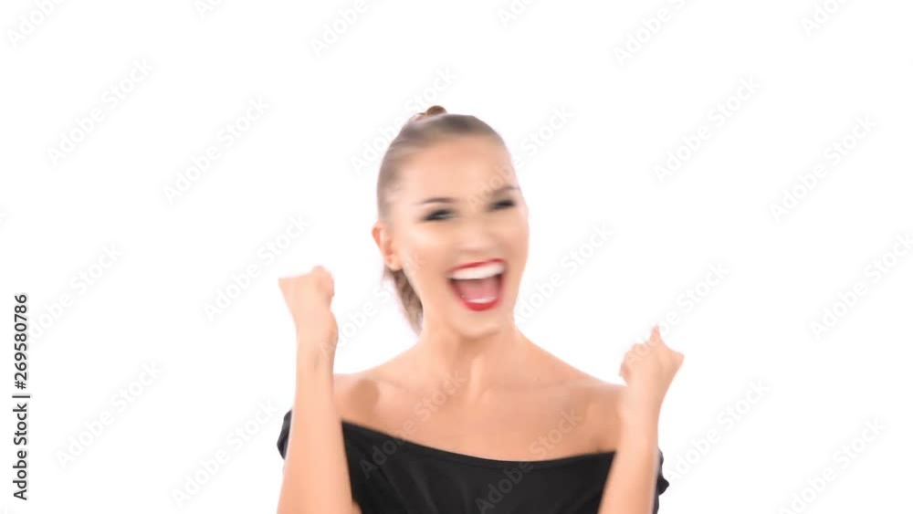 Concept of success. Beautiful girls are extremely happy on a white background. Concept of success. Beautiful girls are extremely happy on a white background.