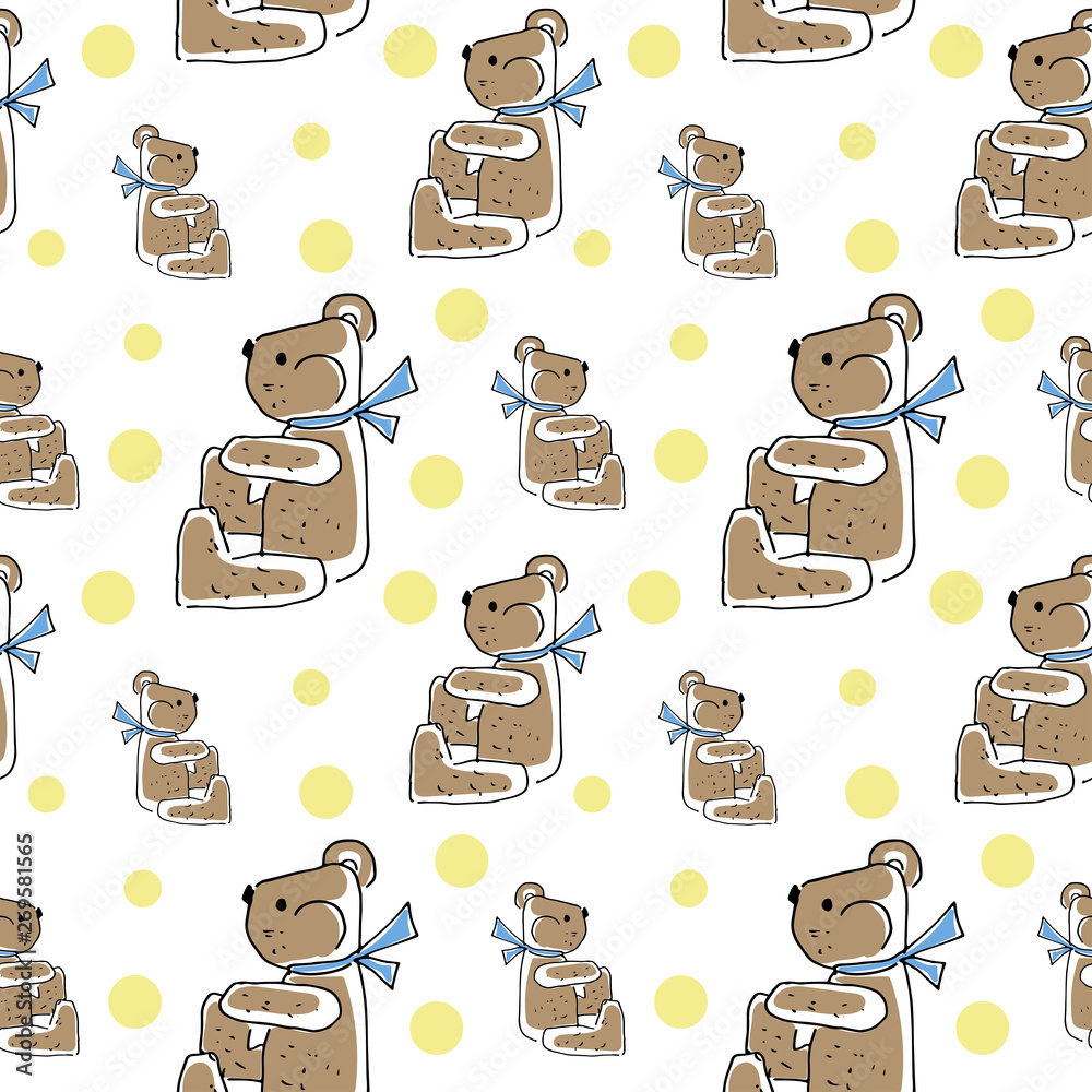 Teddy bear pattern. Cartoon bears on white backdrop. Hand Drawn doodle toy  bears. Seamless wallpaper. Stock Illustration | Adobe Stock