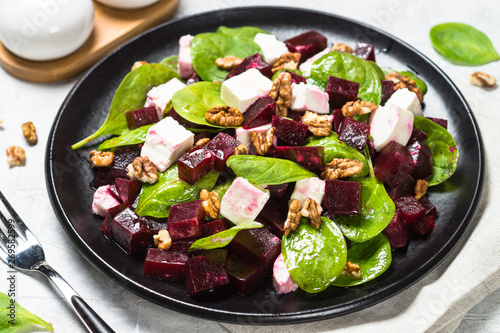 Fresh salad from spinach, beet and feta.