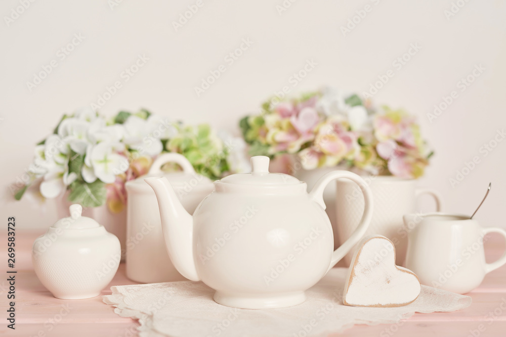 tea and coffee set on the table on a white background