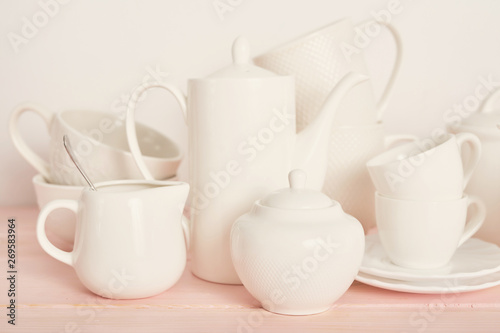 tea and coffee set on the table on a white background