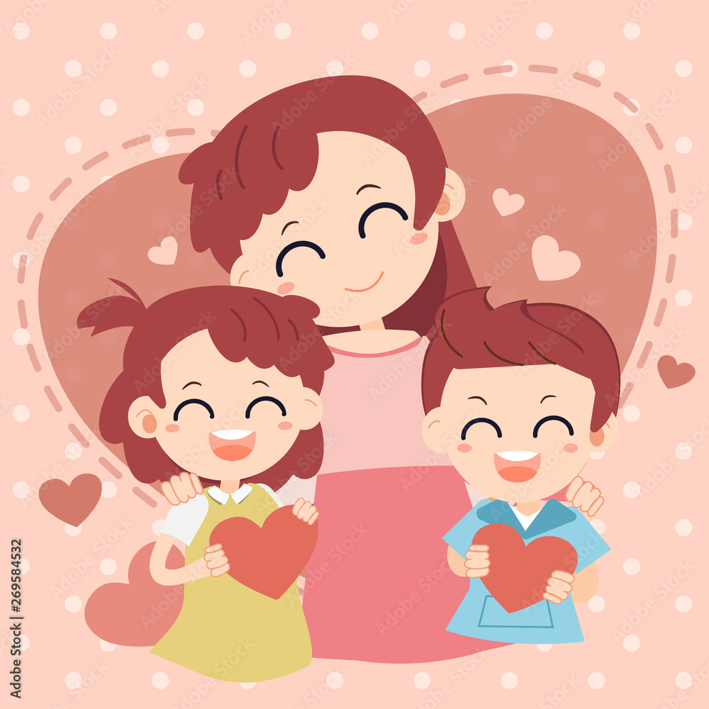 I love mom card. Happy mother's day . mother and baby on heart background.Happy mother's day is holiday for celebrate about mother. cute cartoon flat vector style. I love mom card. Happy mother's day . mother and baby on heart background.Happy mother's day is holiday for celebrate about mother. cute cartoon flat vector style.