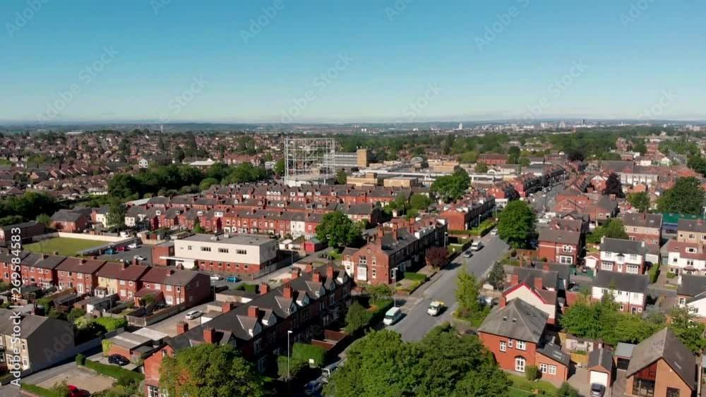 Aerial footage of the town known as Crossgates in the Leeds area of
