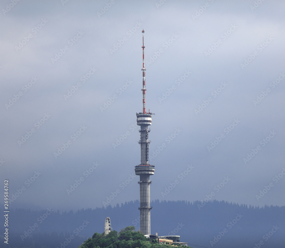 TV tower on the mountain in summer, Almaty, Kazakhstan