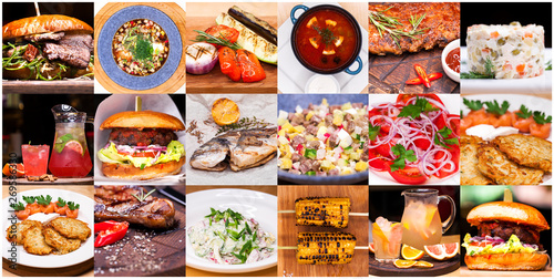 Collage of various restaurant dishes