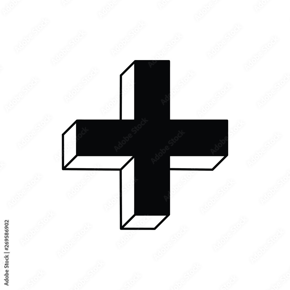 3D Isometric plus button simple icon . 3D Isometric plus button simple icon .