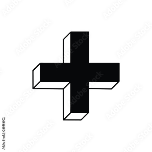 3D Isometric plus button simple icon .