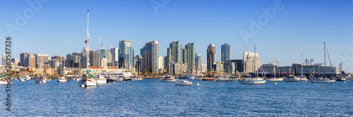 San Diego skyline California downtown panorama banner city sea skyscrapers boats