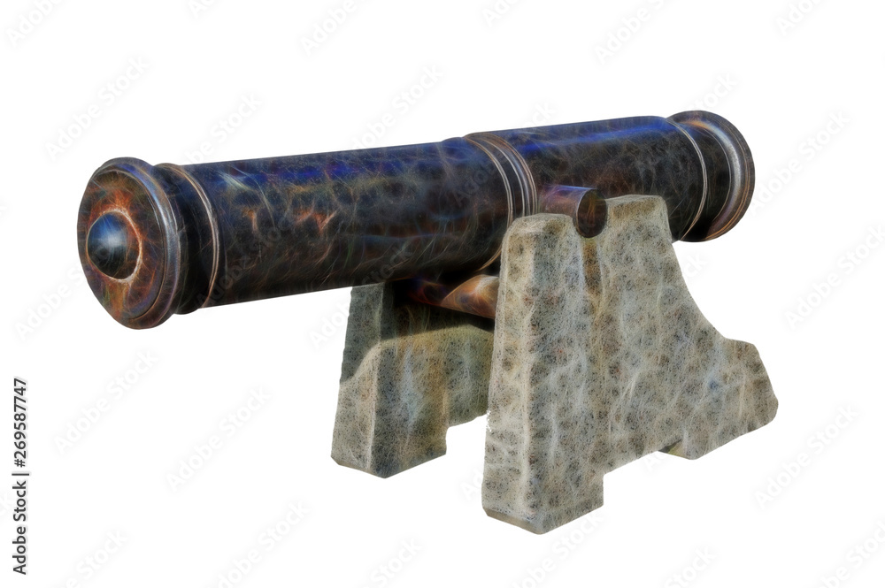 fractal picture of Antique cannon on a white