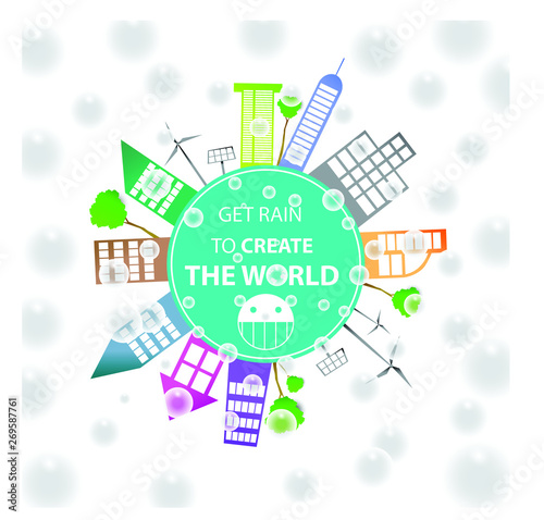 World environment day - Building paper art  surround earth concept sustainable development and nature conservation design for banner, greeting card, t-shirt, print, poster. Vector illustration