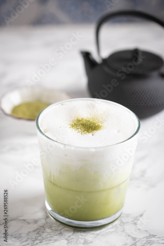 iced green tea latte image