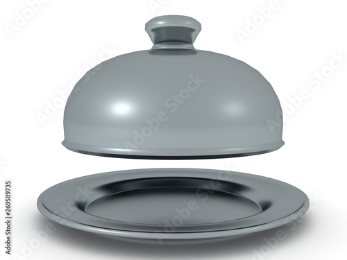 3D Rendering of cloche serving platter with lid raised