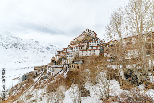 Key gompa tibetan monastery in Himalayas. Spiti valley, Himachal Pradesh, India