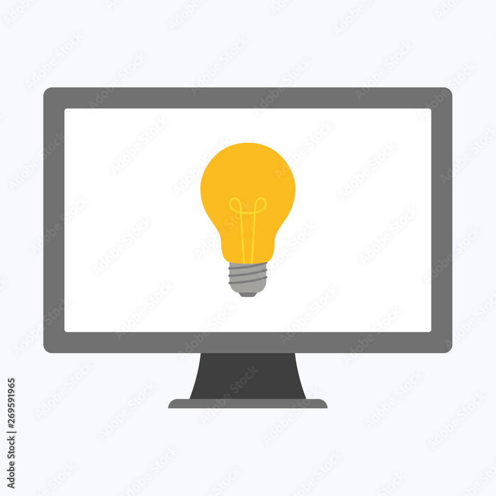 Light bulb with computer, business concept vector illustration