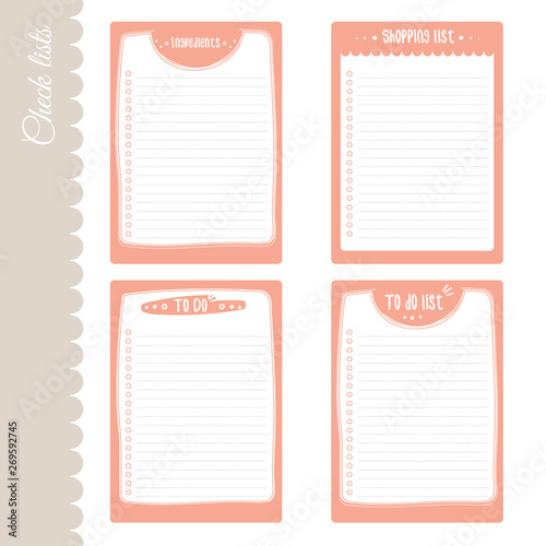 Vector set of 4 To do lists templates. Check lists with place for text. Cute print for planner, notebooks page, organizer design.