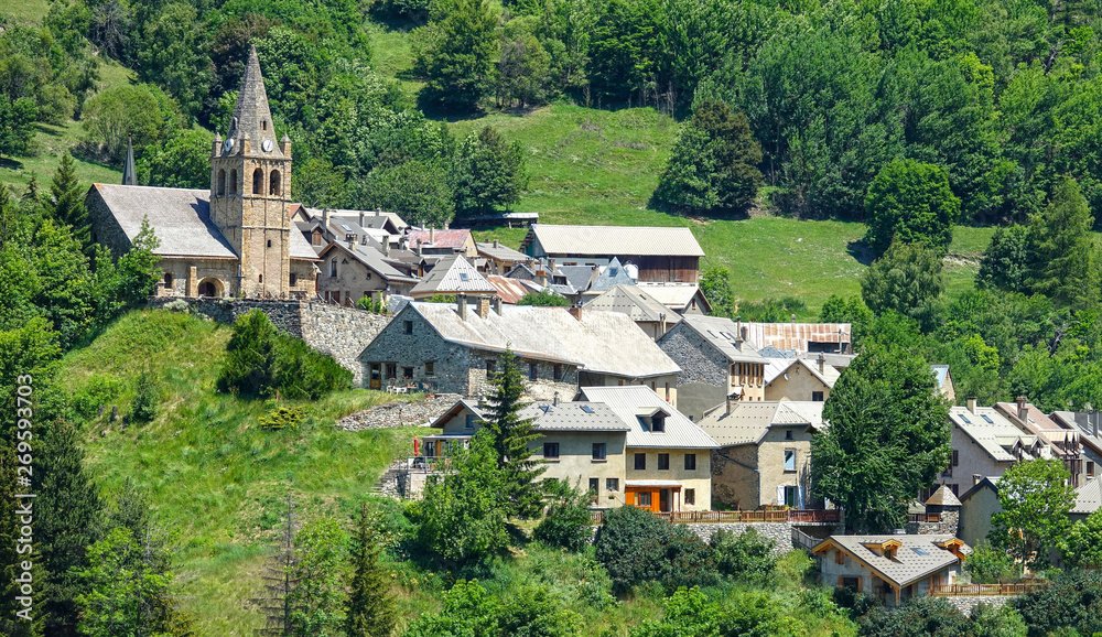 CLOSE UP: Cool view of a tranquil medieval town in French Alps in the summertime