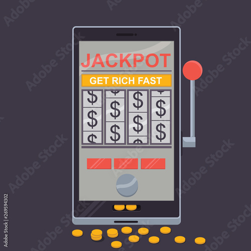 Slot Machine phone vector illustration. Gaming, money, gambling design concept