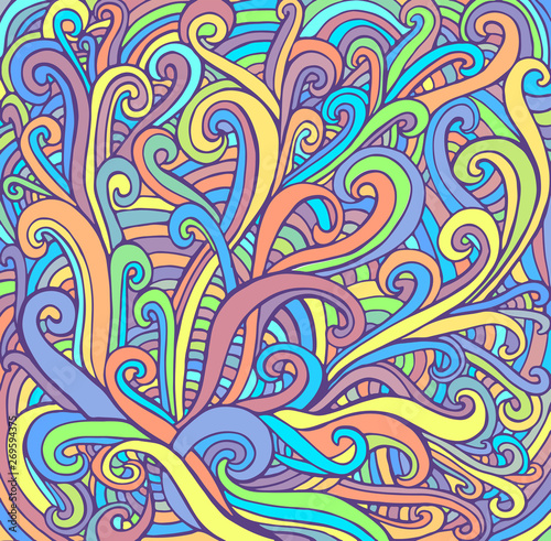 Waves decorative abstract colorful background. Doodle style card. Vector hand drawn fantasy illustration.