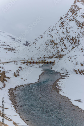 Spiti River in winters in himalayas of India