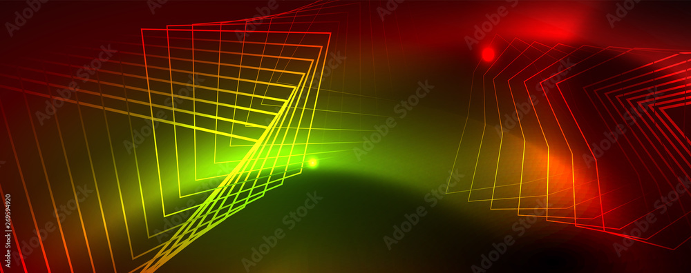 Neon glowing techno lines, hi-tech futuristic abstract background template, vector Neon glowing techno lines, hi-tech futuristic abstract background template, vector