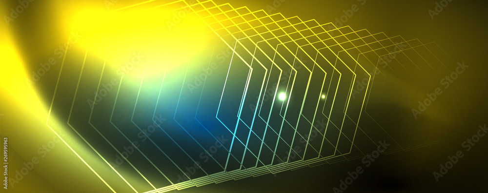 Neon glowing techno lines, hi-tech futuristic abstract background template, vector Neon glowing techno lines, hi-tech futuristic abstract background template, vector