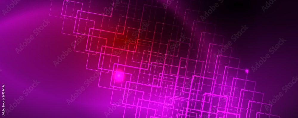 Fototapeta premium Neon glowing techno lines, hi-tech futuristic abstract background template, vector