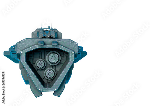 alien mothership front view with copy space in a white background