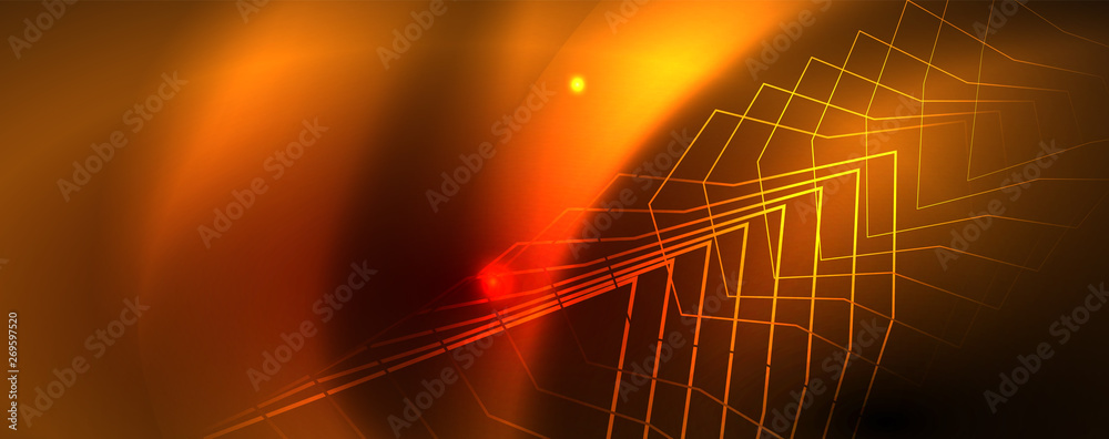 Neon glowing techno lines, hi-tech futuristic abstract background template, vector Neon glowing techno lines, hi-tech futuristic abstract background template, vector
