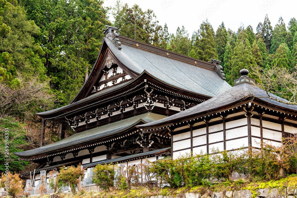 Takayama, Japan Higashiyama walking course in historical city in Gifu Prefecture during day with exterior architecture of Soyuji temple Takayama, Japan Higashiyama walking course in historical city in Gifu Prefecture during day with exterior architecture of Soyuji temple