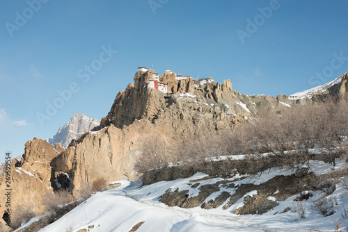 dhankar monastery in winters in himalayas - India photo