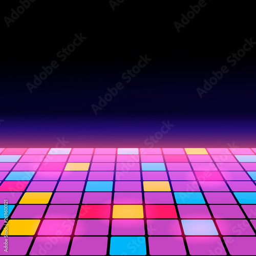 Illustration of a dance floor amongst starry open space. Vector.