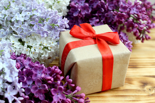 Gift wrapping is on spring background