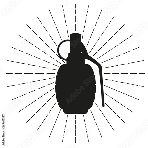 Black silhouette of hand grenade. Vector illustration.