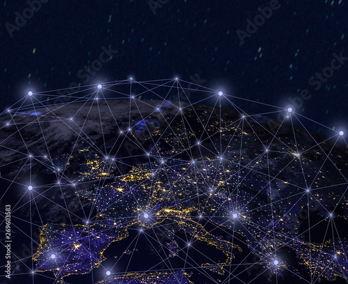 The world of communication . Global network concept . worldwide international connections for finance, banking . this image furnished by NASA