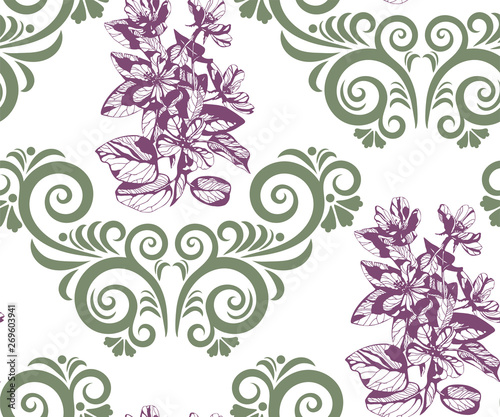 flowers seamless pattern. Hand drawn ink illustration. Wallpaper or fabric design. Vector pattern.