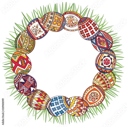 Decorative frame from eggs. Easter frame with easter eggs.