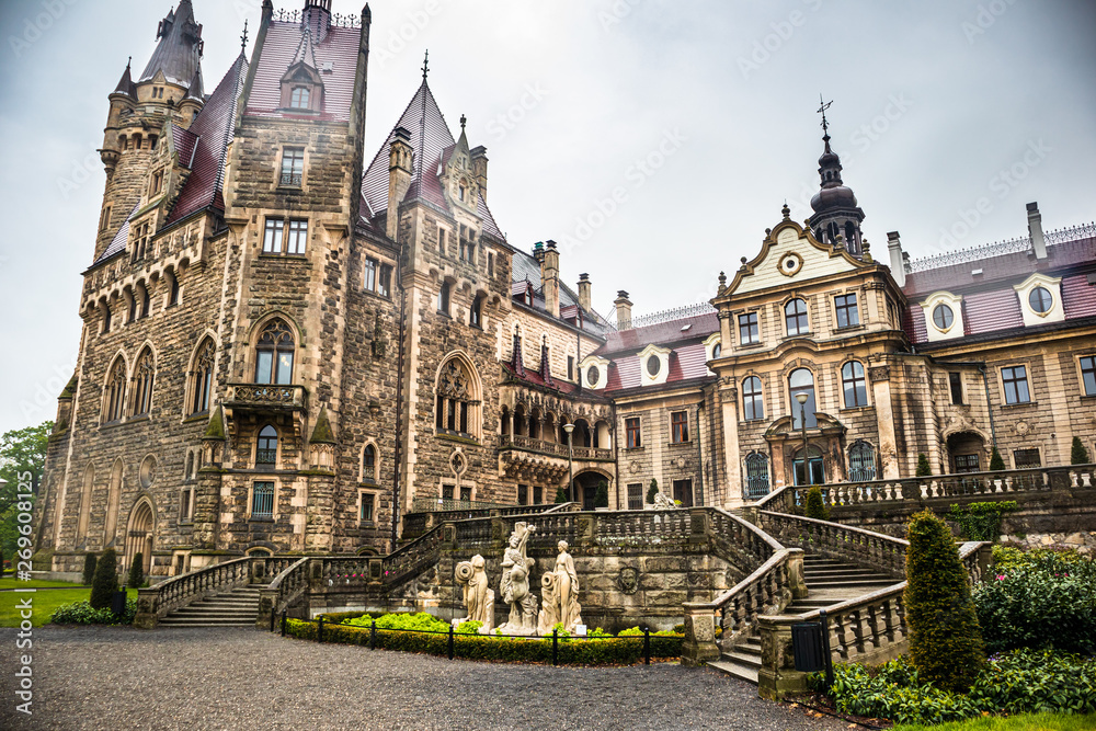 Fototapeta premium Moszna Castle located in a Moszna village, Upper Silesia, Poland