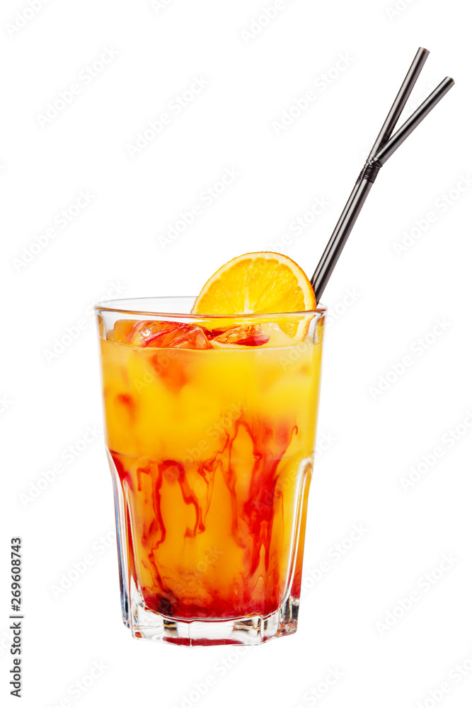 Tequila sunrise. Alcohol cocktail isolated on white Tequila sunrise. Alcohol cocktail isolated on white