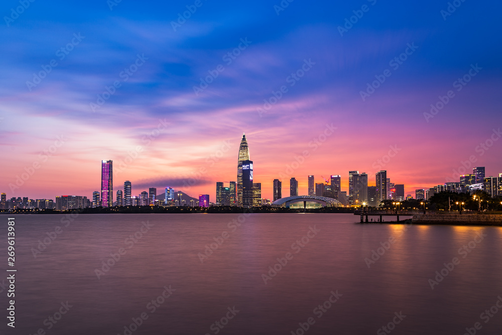 Shenzhen Bay Park, China, Guangdong Province, China skyline night view