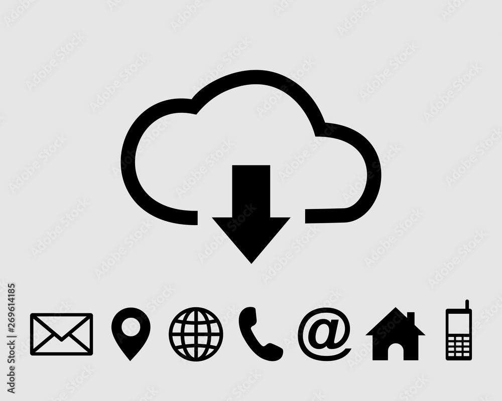 Download icon flat symbol vector, with contact us set icon vector Download icon flat symbol vector, with contact us set icon vector
