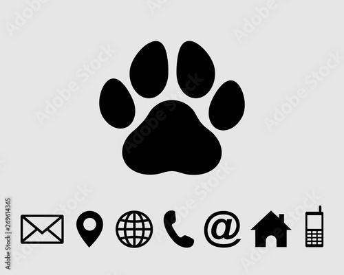 Paw Print icon symbol Vector, with contact us set vector