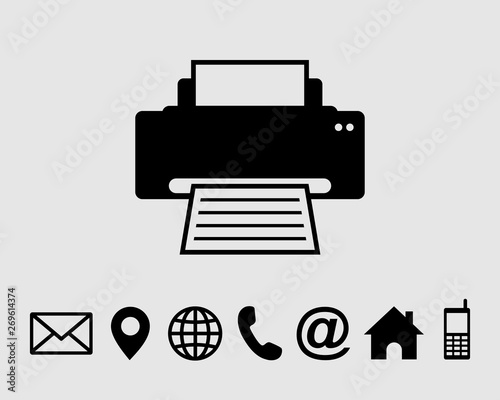 Printer Icon, printer symbol Flat vector with contact us set icon
