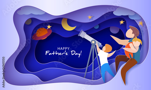 Happy father s day card. Paper cut style